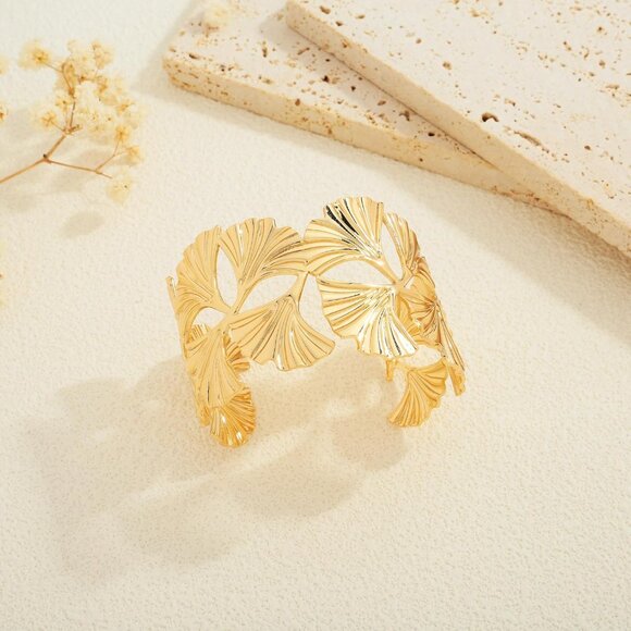 Gold Chunky Cuff Bracelet for Women Copper Gold-Plated Adjustable Statement Jewe - Picture 9 of 9